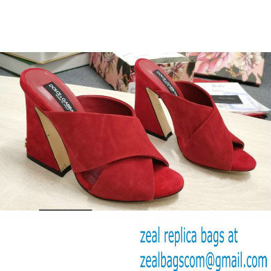 Dolce & Gabbana Heel 11cm Mules Suede Red with Geometric Heel 2022